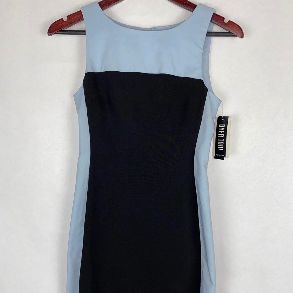 NWT Vintage Byer Too! Color Block Poplin Bengaline Blue Black Mini Dress size 5